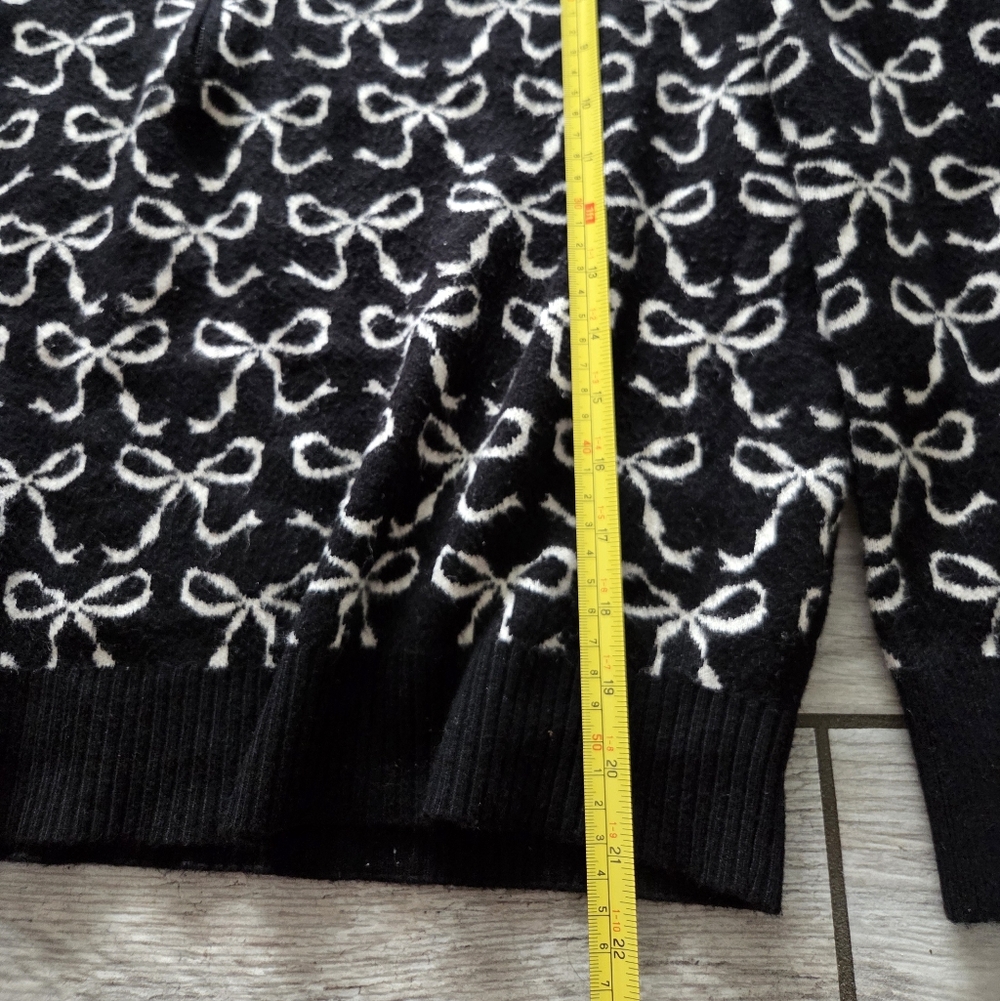 Maeve Anthropologie The Montana Mock-Neck Half-Zip Sweater‎ Black Bow Print Sz M - Picture 8 of 11